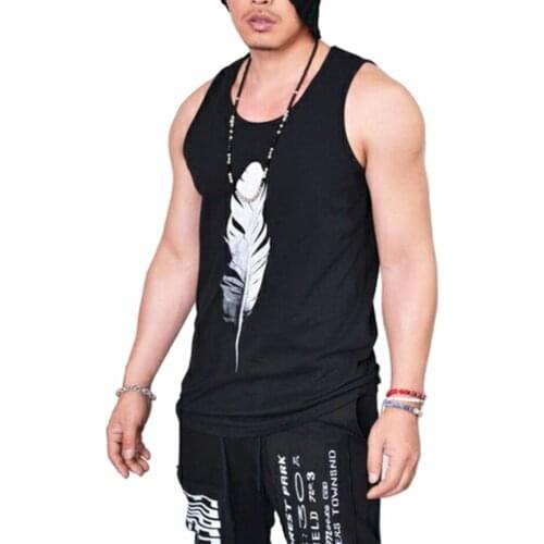 Feather Print Tank Top Men Clothes 2018 Casual Slim Fit Sleeveless Vest Male Hip Hop Streetwear Tops Singlet Fitness Vest