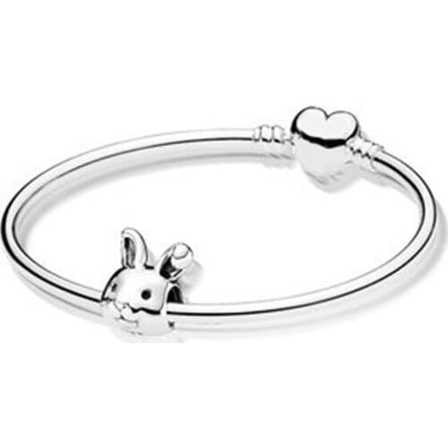 NEW 100% 925 Sterling Silver New 1:1 Charm Cute Rabbit Zodiac Rabbit Bracelet Set Fit DIY Birthday Present