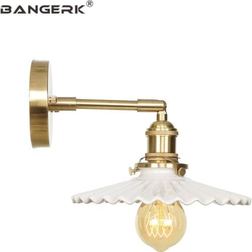 Brass Ceramic Wall Light LED Edison Loft Decor Adjust Switch Sconce Wall Lights Copper Bedside Wall Lamp Home Lighting Fixtures
