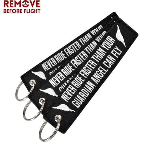 Never Drive Faster Than Your Guardian Angel Can Fly Key Chain Bijoux Keychain for Motorcycles Embroidery Key Chian 3 PCS/LOT