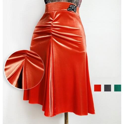 New Velvet Latin Dance Skirt Women Sexy Split Pleated Practice Skirts Samba Rumba Salsa Dance Costume Adult Latin Skirt VDB3036