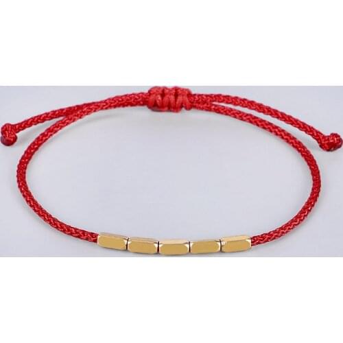 Simple Five Copper Beads Red/Black Rope Bracelet & Bangles For Women Men Handmade Woven Couple Cuff Jewelry