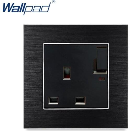 1 Gang 3 Pin UK 13A Socket Outlet With LED Indicator Wallpad Wall Light Switch Aluminium Satin Metal Panel Wall Power Outlet