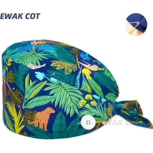 Cartoon Floral Plant Embroidery Nurse Hats for Women Men Beauty Salon Pharmacy Working Scrub Caps Lab Pet Dentist Surgicals Cap