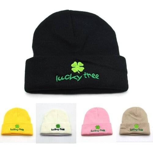 New Brand Leaf Embroidered Skullies Beanie Hat High Quality Wool Caps Curled-edge Bonnet for Men Women Street Trendy Skull Caps