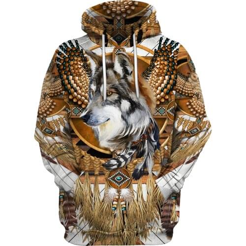 Native Wolf 3D Full Printed Unisex Deluxe Vintage Hoodie Men Sweatshirt Streetwear Zip Pullover Casual Jacket Tracksuit KJ-0231