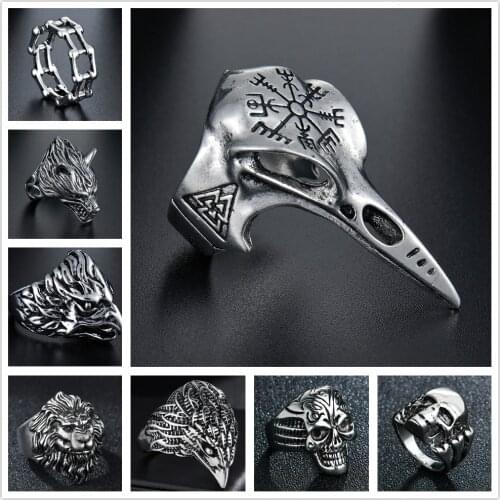 Nordic Mythology Crow Skull Retro Mens Rings Punk for Male Boyfriend Biker Jewelry Creativity Gift Wholesale
