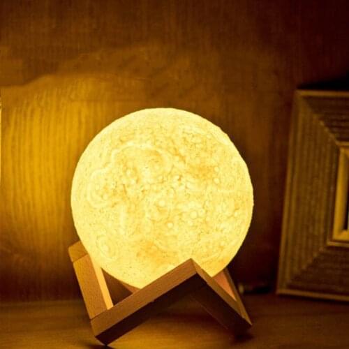 LED Night Light 3D Print Galaxy Moon Lamp 20cm Touch Rechargeable Color Change Tap Control Childrens Lights for Bedroom Decor