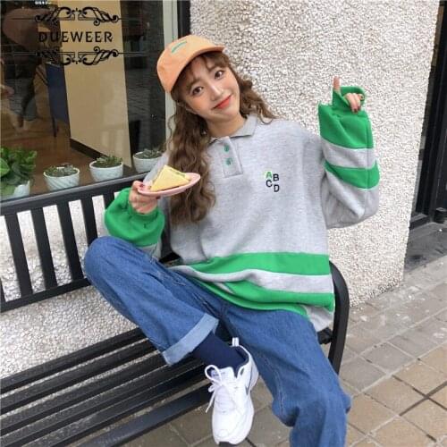 Sweatshirts Women Hoodies Turn-down Collar Patchwork Embroidery Pullovers Womens Korean Style Trendy Loose Simple Elegant Daily