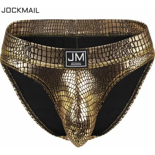 2019 New Men Briefs Bikini Sexy U Convex gay Underwear PU leather Men Underwear calzoncillos hombre slip penis pouch thong