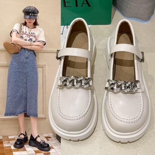 Women Oxford Shoes Metal Mary Janes Shoes Chain Lolita Shoes Ladies Platform Leather Shoes Thick Sole Pumps Zapatos Mujer 9312L
