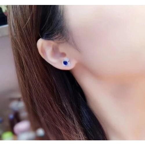 Party Top Sale Best Elegant Gift 100% Real Natural Sapphire Earring 925 Sterling Silver