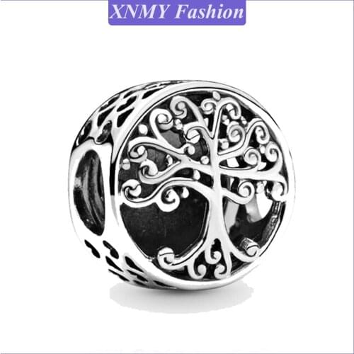 XNMY Family Tree Beads Silver Color Openwork Family Roots Charm fit Original Pandora Women Bracelet Diy Jewelry Making