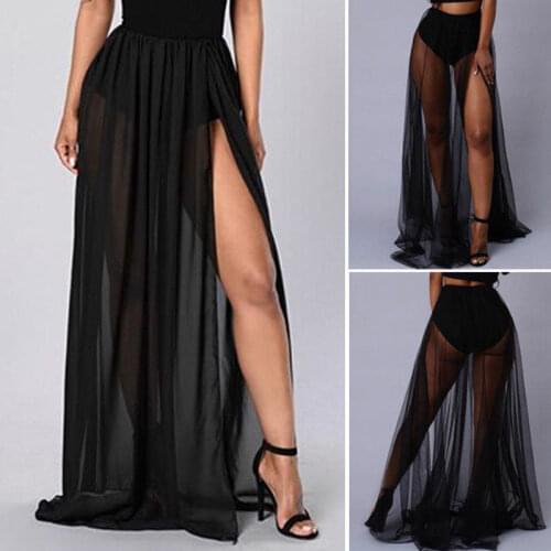 2019 New arrival Women Trendy arrival Fitted Sexy Sheer Mesh See Through Long Maxi Skirt stylish female mesh chiffon skirts