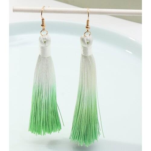 Boho Ethnic Style Colorful Gradient Tassel Long Dangle Earrings Brincos Femme Fashion Party Jewelry Hook Drop Earring For Women