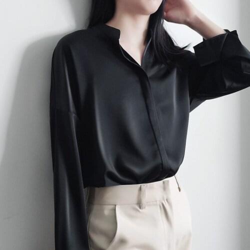 Womens Tops and Blouses 2020 Ladies Tops Chiffon Blouses for Women Tops Casual Button Solid Stand Black Top Korean Women 0658