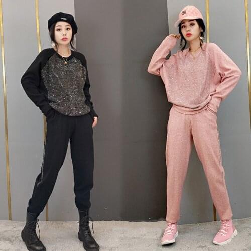 YUZACDWX Two Piece Set 2020 Autumn Womens Long Sleeve Flower nail bit Knitted Pullover Sweaters and Pants Tracksuit Women