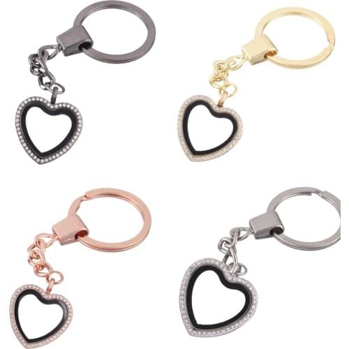 10pcs/lot mix color Crystal big heart alloy twist Memory Living Magnet Glass Key Ring Keychains Locket fit for Floating charms