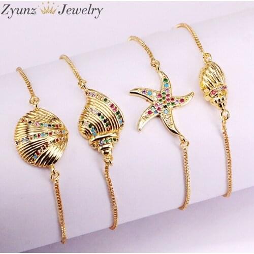 12PCS, Rainbow Statement Fashion Elegant Lady Girl CZ Micro Pave Star / Starfish Crystal Bracelets Colorful Zirconia Jewelry