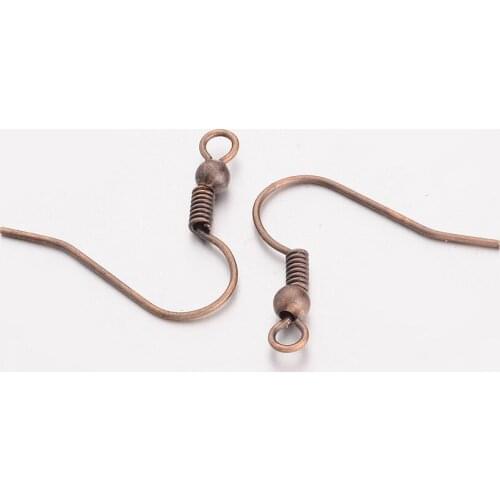 Brass Earring Hooks, Nickel Free, Red Copper, 19x17x0.5mm, hole: 2mm