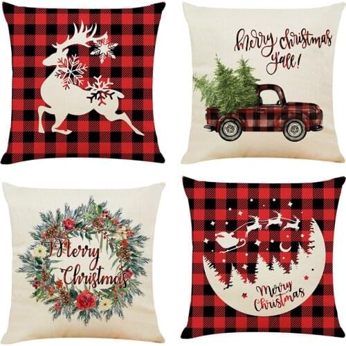 45x45cm Christmas Deer Print Decorative Throw Pillow Covers Couch Pillows Linen Cushion Cover for Couch Sofa Car Living Room