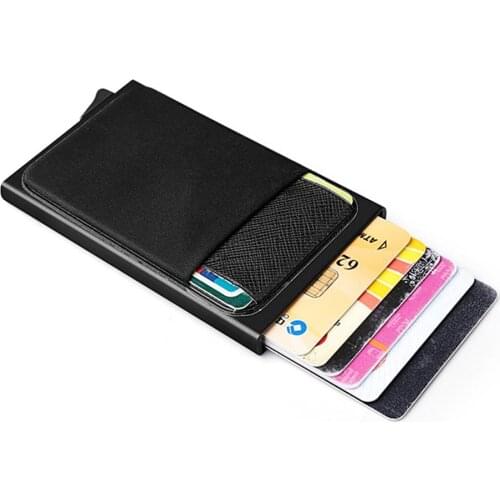 Aluminum Wallet with Back Pocket ID Card Holder RFID Blocking Mini Slim Metal Wallet Automatic Pop Up Credit Card Coin Purse