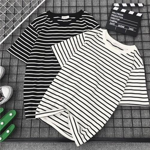 Black White Striped T-shirt Fashion Women Loose T-shirt Female Casual Tope Tees Harajuku Tshirt New Short Sleeve T Shirt
