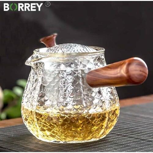 BORREY 500Ml Hand Made Heat-resistant Glass Teapot Tea Infuser Pot With Wooden Handle Boiling Tea Kettle Coffee Pot Puer Kettle