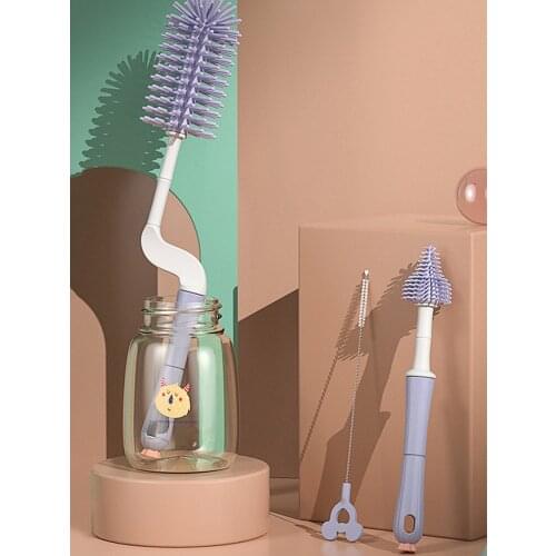 Baby Silicone Bottle Brush 360 Degree Rotating Cleaning Brush Set BPA-free Safe And Odorless Bottle Clean Tool Baby Care