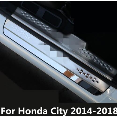 For Honda City 2014-2018 Stainless Steel Side Door Sill Scuff Plate Gaurds Pedal Pad Protector Car Accessories Sticker