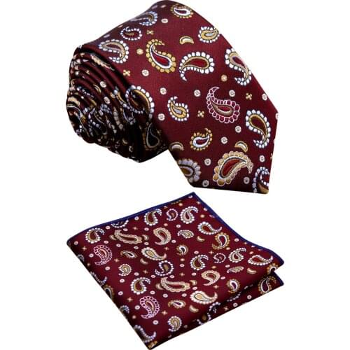 Mens Skinny Necktie Sets Paisley Burgundy Red Navy Blue Pocket Square Adjustable Pre-tied Bow Tie Sets Silk Ties Free Shipping