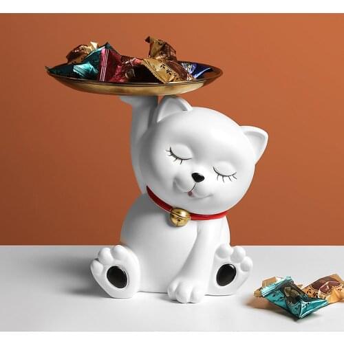Home Decor,Lovely Cat Figurines Miniature,Statue,Sculpture,Ornaments,Living Room Table Decoration,Storage Tray,Candy Fruits Dish