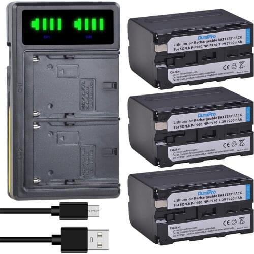 3pc x 7200mAh NP-F960 NP-F970 Li-ion Battery + USB Dual Charger for SONY NP F960 F970 F950 F330 F550 F570 F750 F770 MC1500C 190P