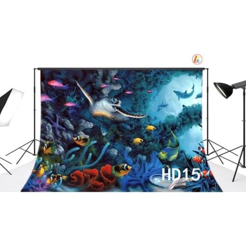 Polyester Backdrop Background Photography Studio Props Undersea Colored Fish and Turtle Photographic Seamless Washable No Crease