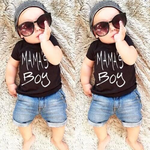 Summer Kids Clothes Mamas Boy Short Sleeve Tshirt Tops+Jean Shorts Denim Pant 2PCS Baby Boys Clothing Set 1-6Y