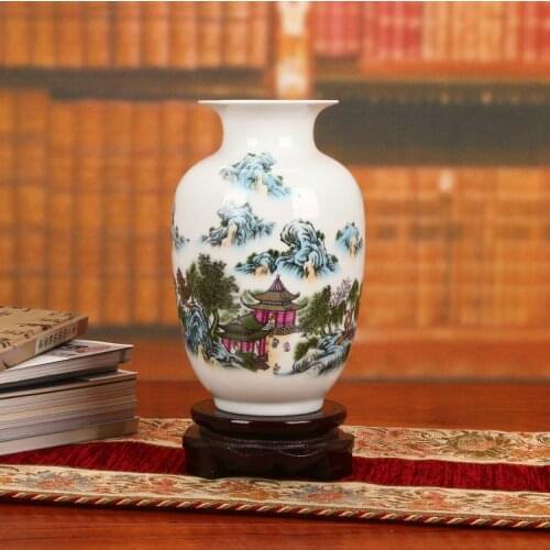 Jingdezhen ceramics factory direct pastel eggshell porcelain vase in a landscape pavilion Lou hand goods wholesale