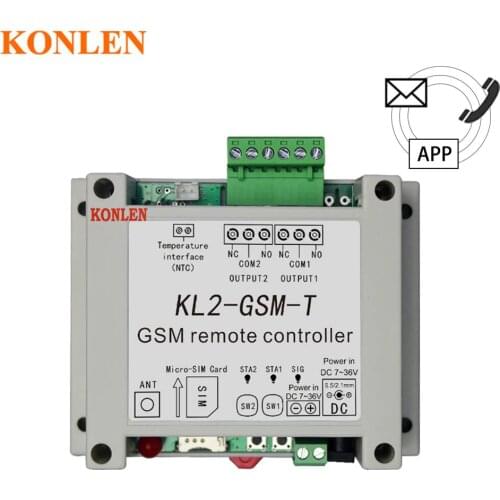 KONLEN GSM 2 Way Relay Controller SMS Call Temperature Sensor Remote Control Smart Home Automation SIM Switch Garage Door Opener