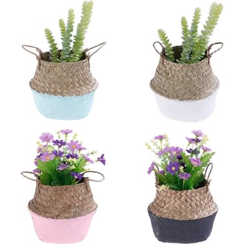 Storage Basket Rattan Straw Basket Wicker Folding Flower Pot Seagrasss Flower Baskets Garden Planter Pot De Fleur Suspendu