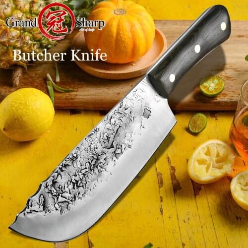Hand Forged Butcher Knife 7.5 Inch High Carbon Steel Meat Vegetable Cleaver Full Tang Kitchen Camping BBQ Dropshipping Service