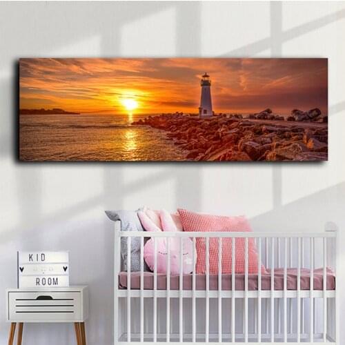 Beautiful Seaside Lighthouse Sunset Sunset HD Picture Inkjet Canvas Painting Family Living Room Bedroom Decoration Painting