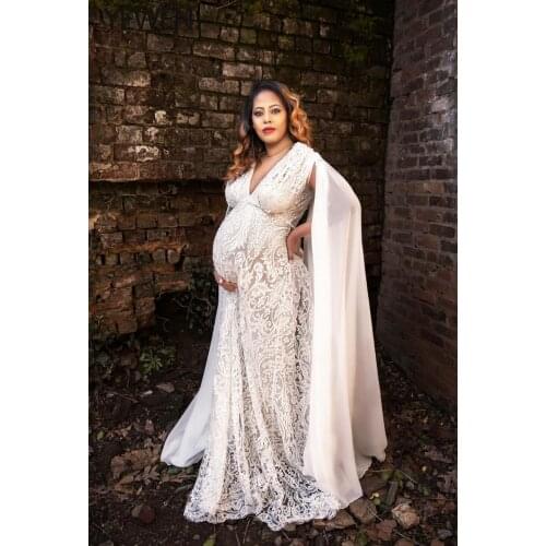 Plus size V Neck Backless Strech Lace Dress for Photoshoot Maternity Gowns Outside Beach Photo Shooting Dresses 2021 YEWEN