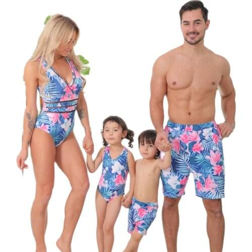 Leaf Swimsuits Family Matching Outfits Look Mother Daughter Swimwear Mommy and Me Bikini Dresses Clothes Father Son Swim Trunks