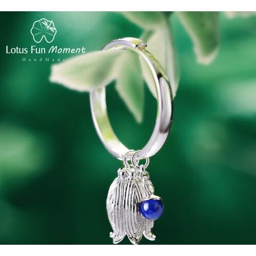 Lotus Fun Moment Real 925 Sterling Silver Vintage Ring Natural Stone Fashion Jewelry Redbud Flower Rings for Women Bijoux