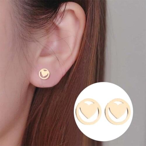 Small Circle Heart Stud Earrings Dating Accessories Women Fashion Dainty Stainless Steel Tiny Heart Eaing Fashion Jewellery