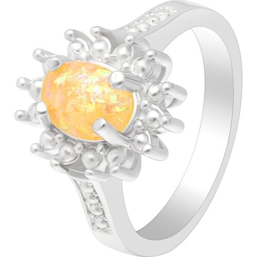 Fashion Sun Flower Shuning Yellow Oval Fire Opal Ring Elegant Silver Charm Jewelry Ring For Women Wedding Party Gift Jewelry