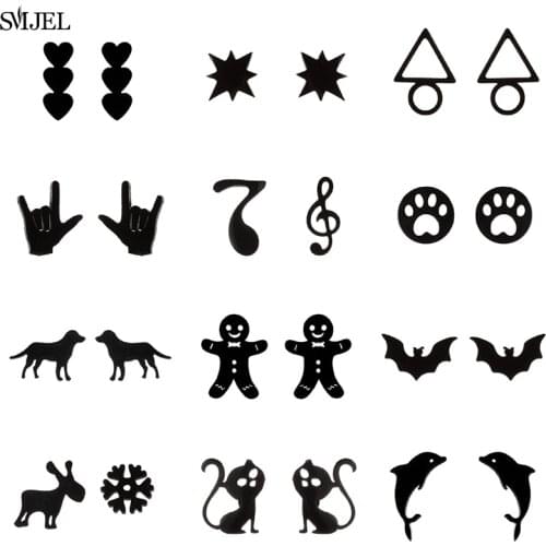 Trendy Cute Nickel Free Earrings Fashion Jewelry Triangle Stud Earrings for Women Brincos Music Dolphin Hand Dog Paw Earrings