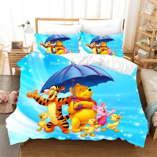 Disney Cartoon Winnie The Pooh Tigger Colorful Print Childrens Bedroom Decoration Cute Duvet Quilt Cover Pillowcase Bedding