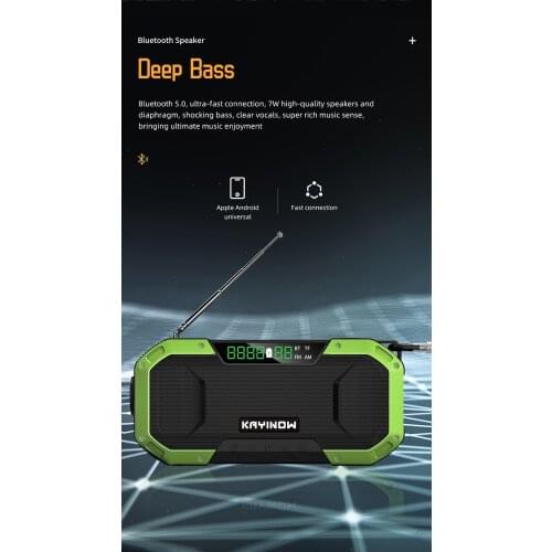 New Bluetooth Speaker IPX6 Weather Radio Solar Hand Crank Weather Radio Use Emergency Speakers Flash Ligh Outdoor For Friend