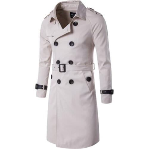 New arrival autumn and spring mens classical european long trench coat double breasted slim windbreakers with belt