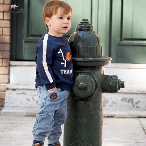 DBA18770 dave bella autumn baby boys casual cartoon letter T-shirt children tops kids boy fashion tees